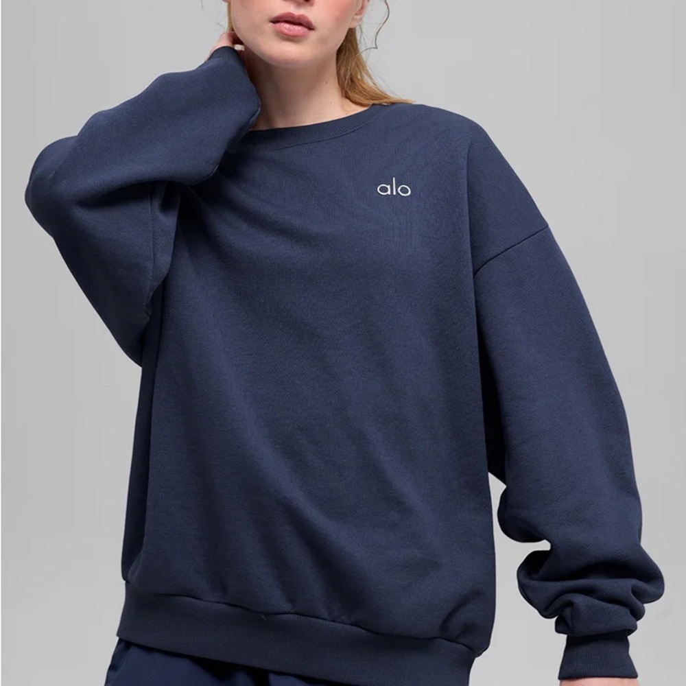 Alo Accolade Crewneck Navy Blue Sweatshirt SMALL